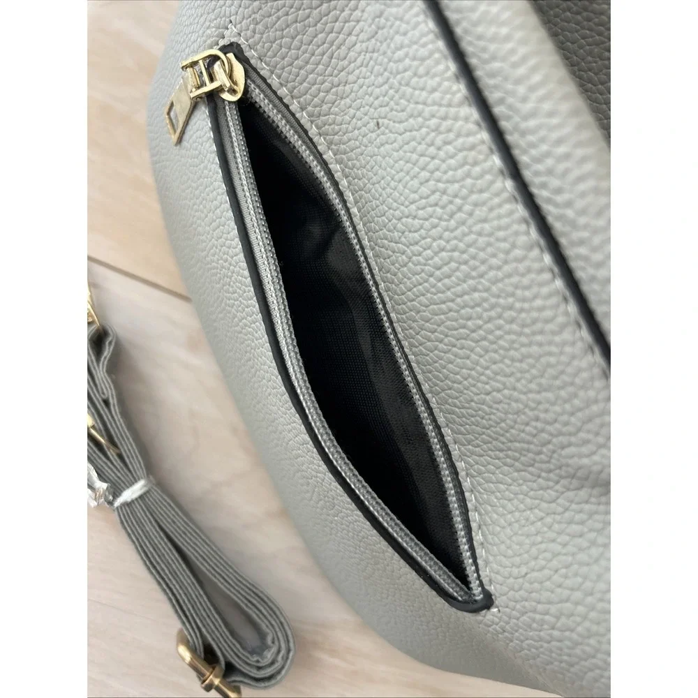 Nicole & Doris Small Light Gray‎ Handbag Attachable Trapp PU Leather Gold Trim